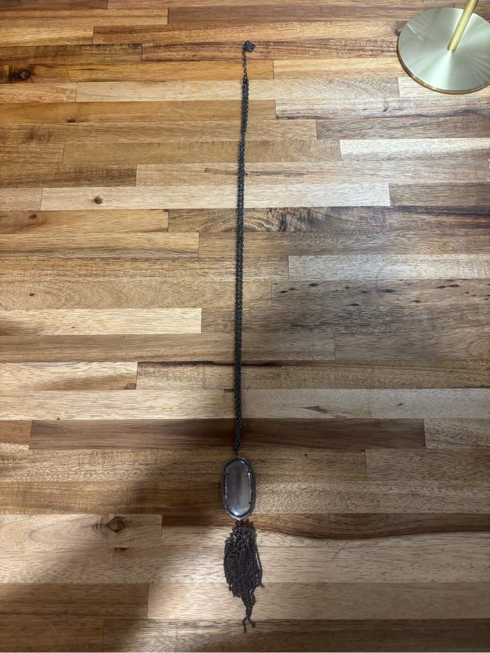 Kendra Scott Rayne Necklace in Gunmetal and Mirror Rock Crystal with Tassel